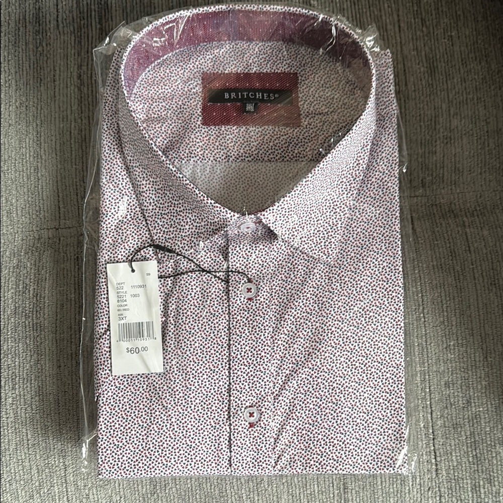 Men's White and Red Patterned Shirt